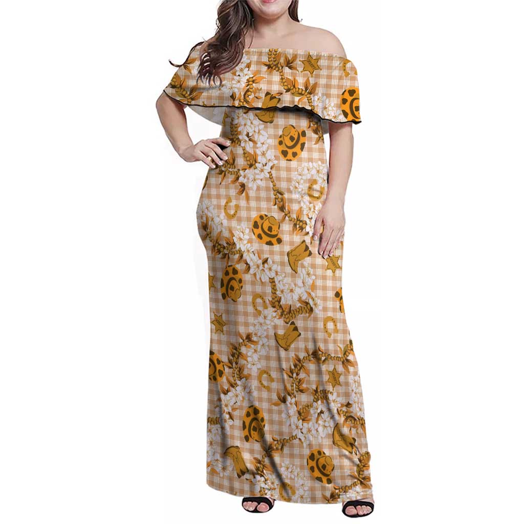 Mokihana Maile Ilima Leis Paniolo Palaka Family Matching Off Shoulder Maxi Dress and Hawaiian Shirt Hawaiian Kula Spirit - Polynesian Pride