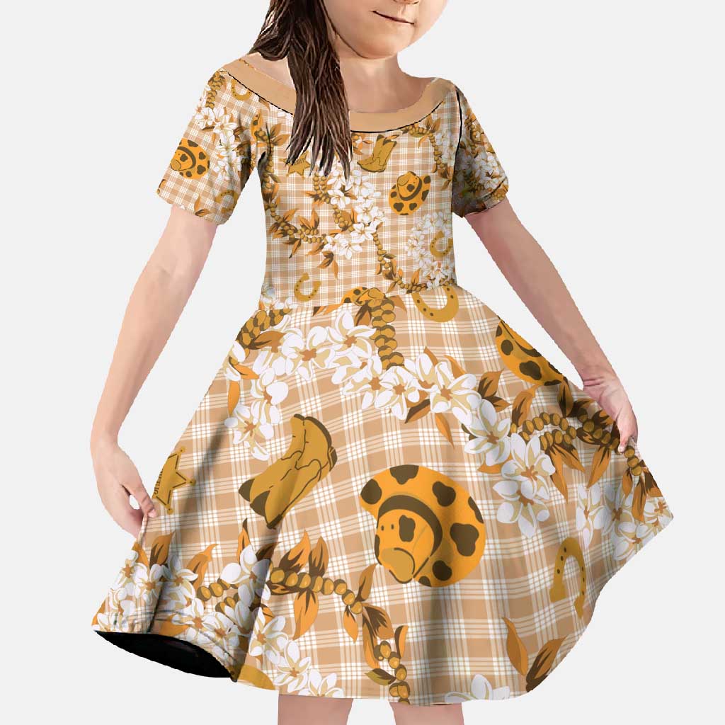 Mokihana Maile Ilima Leis Paniolo Palaka Family Matching Short Sleeve Bodycon Dress and Hawaiian Shirt Hawaiian Kula Spirit - Polynesian Pride