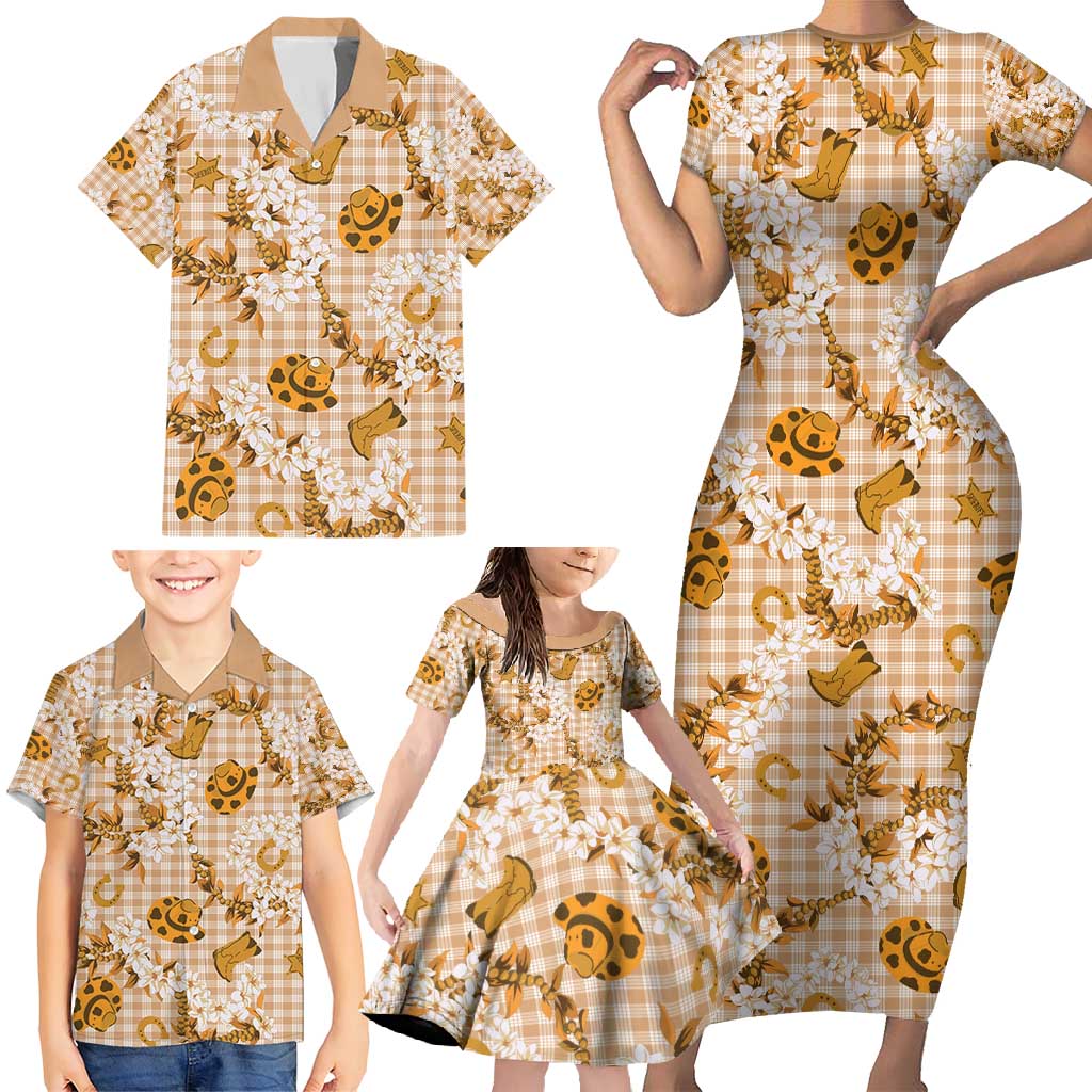 Mokihana Maile Ilima Leis Paniolo Palaka Family Matching Short Sleeve Bodycon Dress and Hawaiian Shirt Hawaiian Kula Spirit - Polynesian Pride