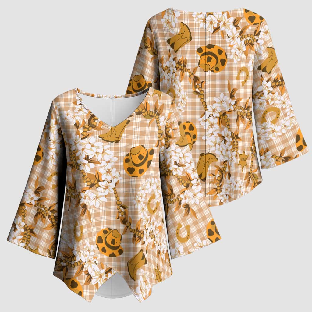 Mokihana Maile Ilima Leis Paniolo Palaka Kimono Sleeve Blouse Hawaiian Kula Spirit - Polynesian Pride