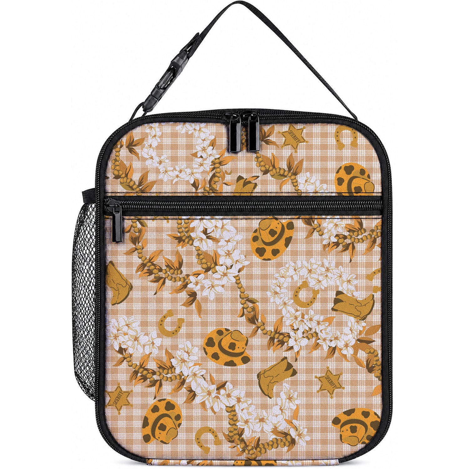 Mokihana Maile Ilima Leis Paniolo Palaka Lunch Bag Hawaiian Kula Spirit LT9 10.2 × 8.3 × 4.3 inch Gold - Polynesian Pride