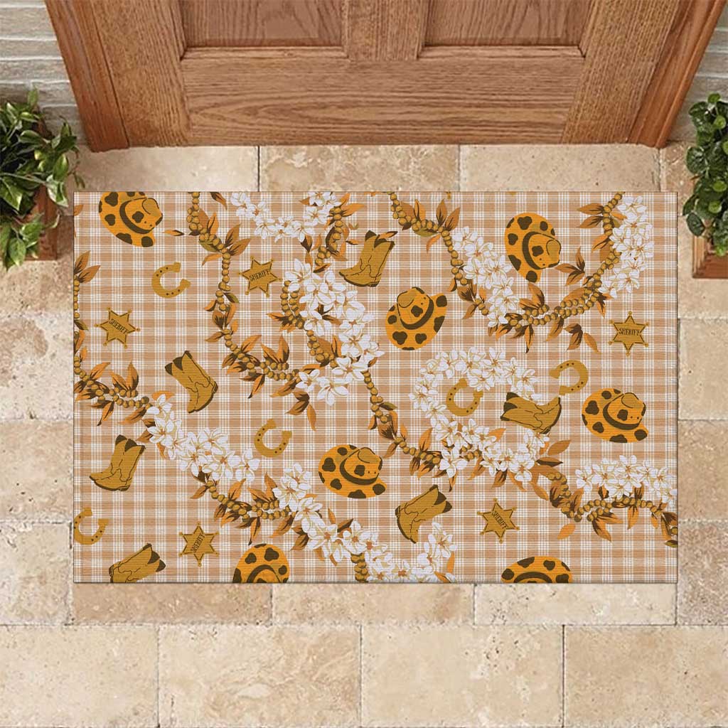 Mokihana Maile Ilima Leis Paniolo Palaka Rubber Doormat Hawaiian Kula Spirit - Polynesian Pride