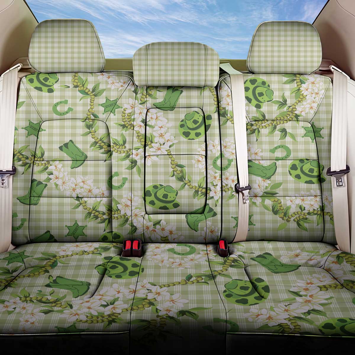 Mokihana Maile Ilima Leis Paniolo Palaka Back Car Seat Cover Hawaiian Omaomo Ala Spirit - Polynesian Pride
