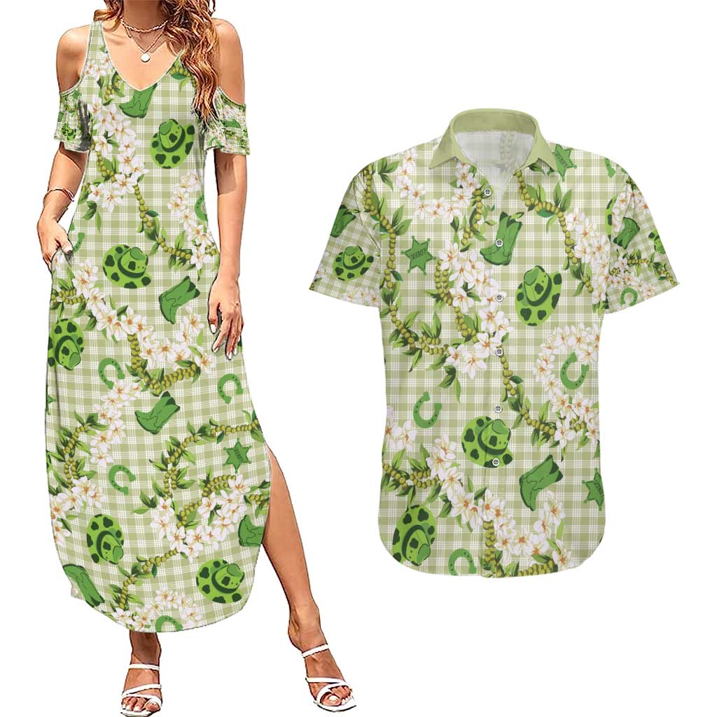 Mokihana Maile Ilima Leis Paniolo Palaka Couples Matching Summer Maxi Dress and Hawaiian Shirt Hawaiian Omaomo Ala Spirit - Polynesian Pride