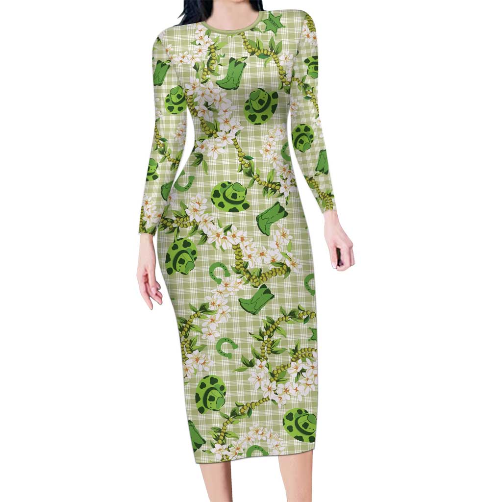 Mokihana Maile Ilima Leis Paniolo Palaka Family Matching Long Sleeve Bodycon Dress and Hawaiian Shirt Hawaiian Omaomo Ala Spirit - Polynesian Pride