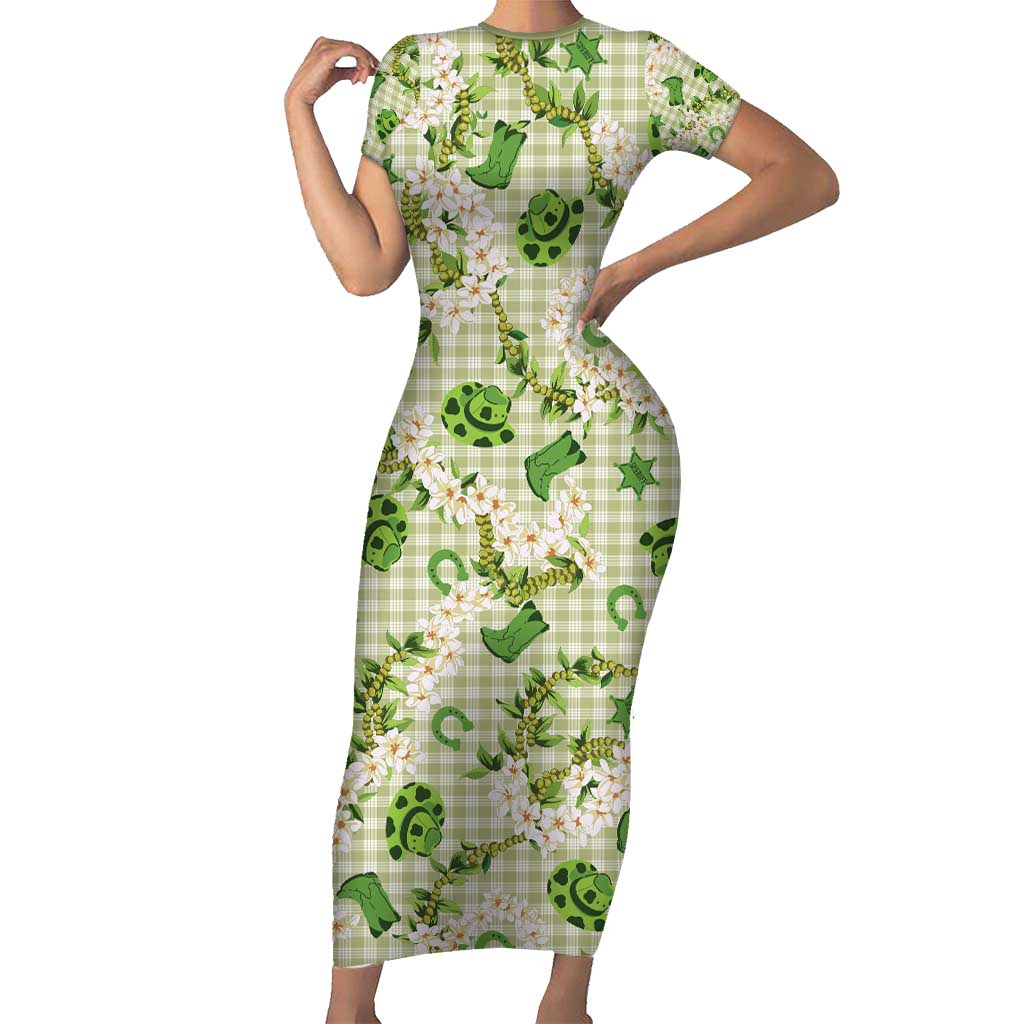 Mokihana Maile Ilima Leis Paniolo Palaka Family Matching Short Sleeve Bodycon Dress and Hawaiian Shirt Hawaiian Omaomo Ala Spirit - Polynesian Pride