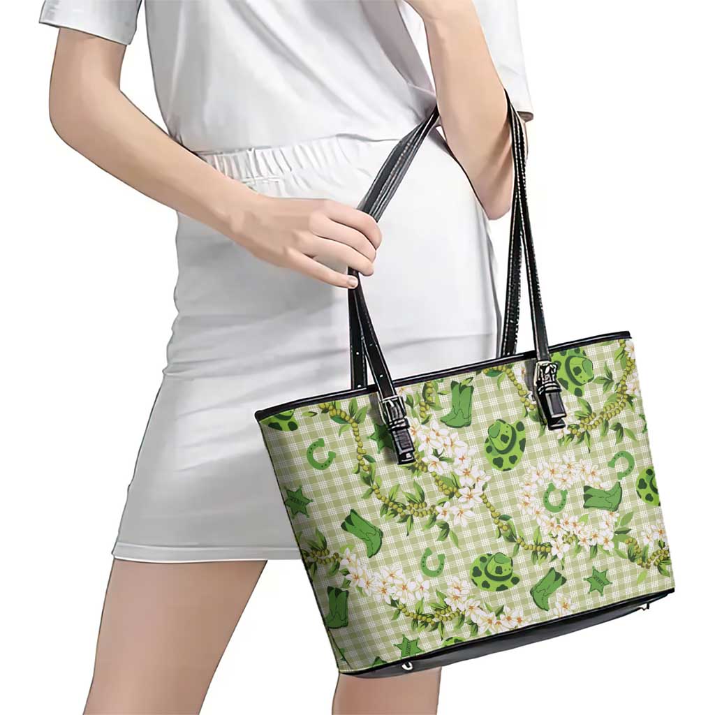 Mokihana Maile Ilima Leis Paniolo Palaka Leather Tote Bag Hawaiian Omaomo Ala Spirit - Polynesian Pride