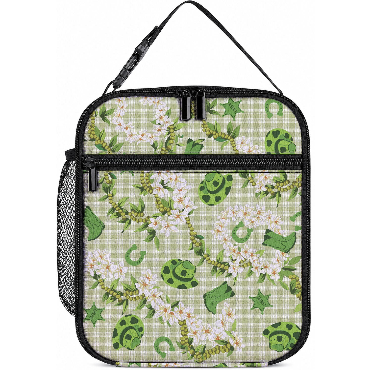 Mokihana Maile Ilima Leis Paniolo Palaka Lunch Bag Hawaiian Omaomo Ala Spirit LT9 10.2 × 8.3 × 4.3 inch Green - Polynesian Pride