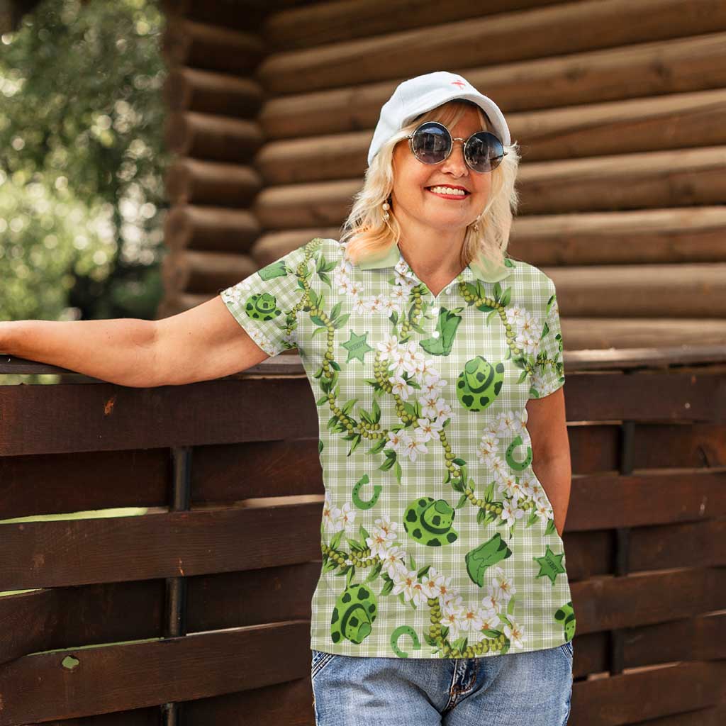 Mokihana Maile Ilima Leis Paniolo Palaka Women Polo Shirt Hawaiian Omaomo Ala Spirit - Polynesian Pride