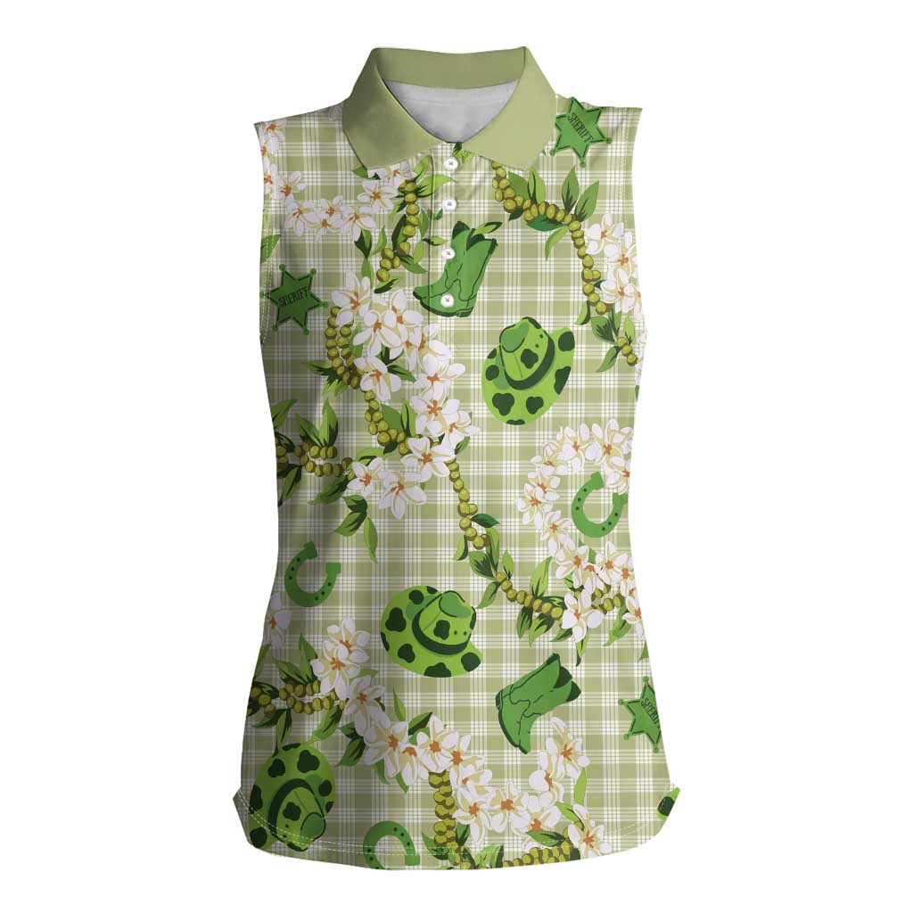 Mokihana Maile Ilima Leis Paniolo Palaka Women Sleeveless Polo Shirt Hawaiian Omaomo Ala Spirit - Polynesian Pride