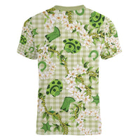 Mokihana Maile Ilima Leis Paniolo Palaka Women V-Neck T-Shirt Hawaiian Omaomo Ala Spirit - Polynesian Pride