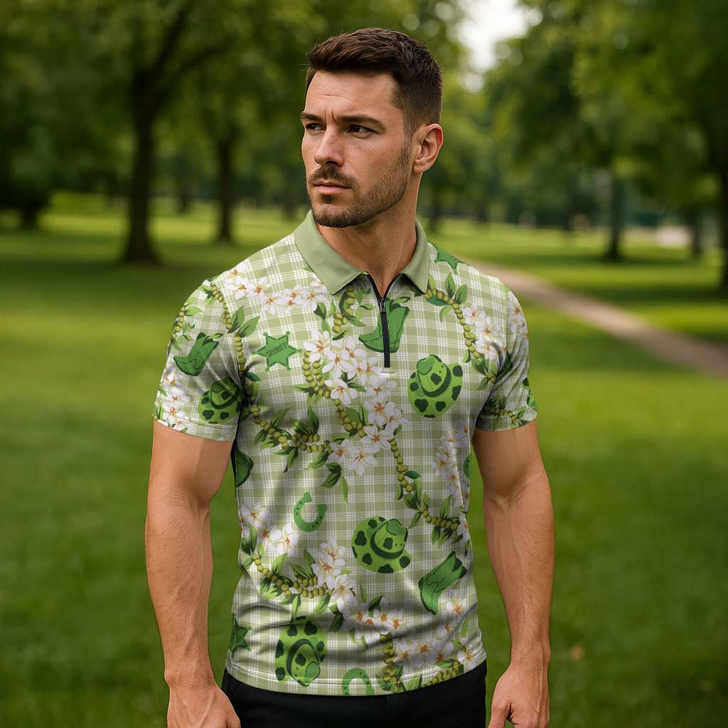 Mokihana Maile Ilima Leis Paniolo Palaka Zipper Polo Shirt Hawaiian Omaomo Ala Spirit - Polynesian Pride