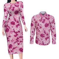 Mokihana Maile Ilima Leis Paniolo Palaka Couples Matching Long Sleeve Bodycon Dress and Long Sleeve Button Shirt Hawaiian Omaomo Ulaula Spirit - Polynesian Pride