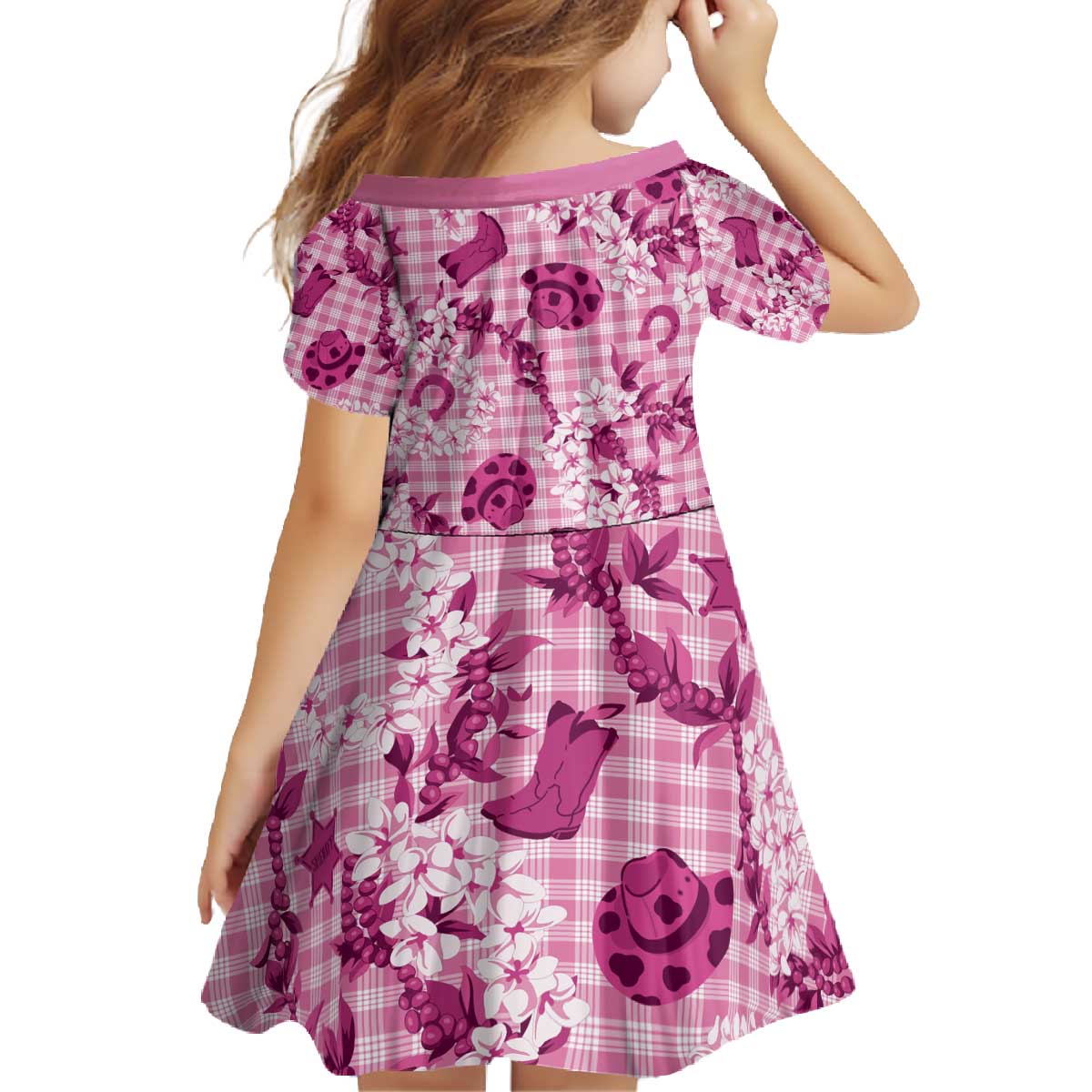 Mokihana Maile Ilima Leis Paniolo Palaka Family Matching Off The Shoulder Long Sleeve Dress and Hawaiian Shirt Hawaiian Omaomo Ulaula Spirit - Polynesian Pride