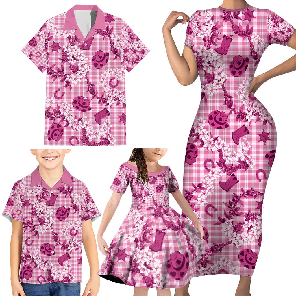 Mokihana Maile Ilima Leis Paniolo Palaka Family Matching Short Sleeve Bodycon Dress and Hawaiian Shirt Hawaiian Omaomo Ulaula Spirit - Polynesian Pride