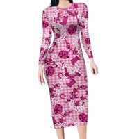 Mokihana Maile Ilima Leis Paniolo Palaka Long Sleeve Bodycon Dress Hawaiian Omaomo Ulaula Spirit - Polynesian Pride