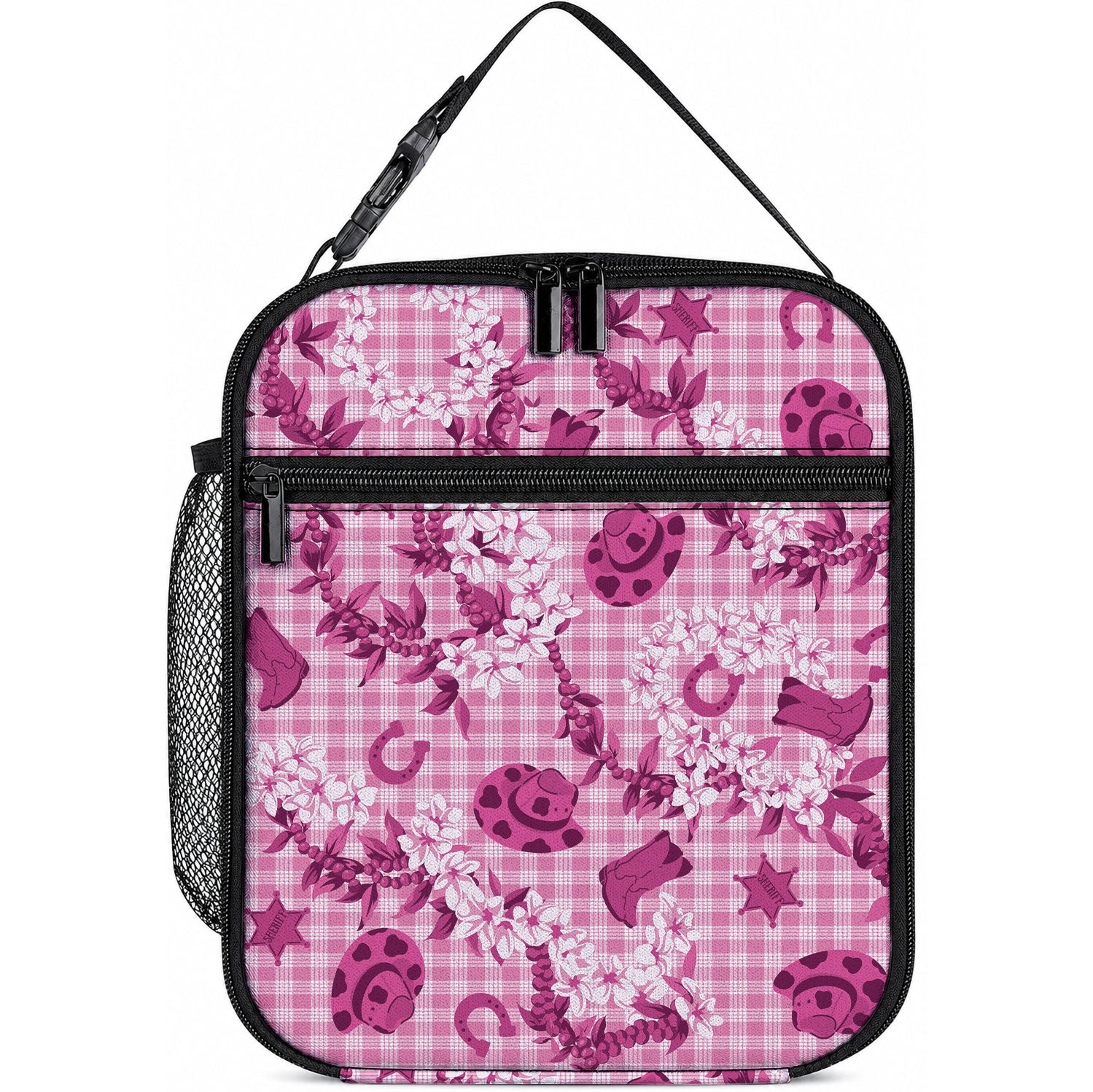 Mokihana Maile Ilima Leis Paniolo Palaka Lunch Bag Hawaiian Omaomo Ulaula Spirit LT9 10.2 × 8.3 × 4.3 inch Pink - Polynesian Pride