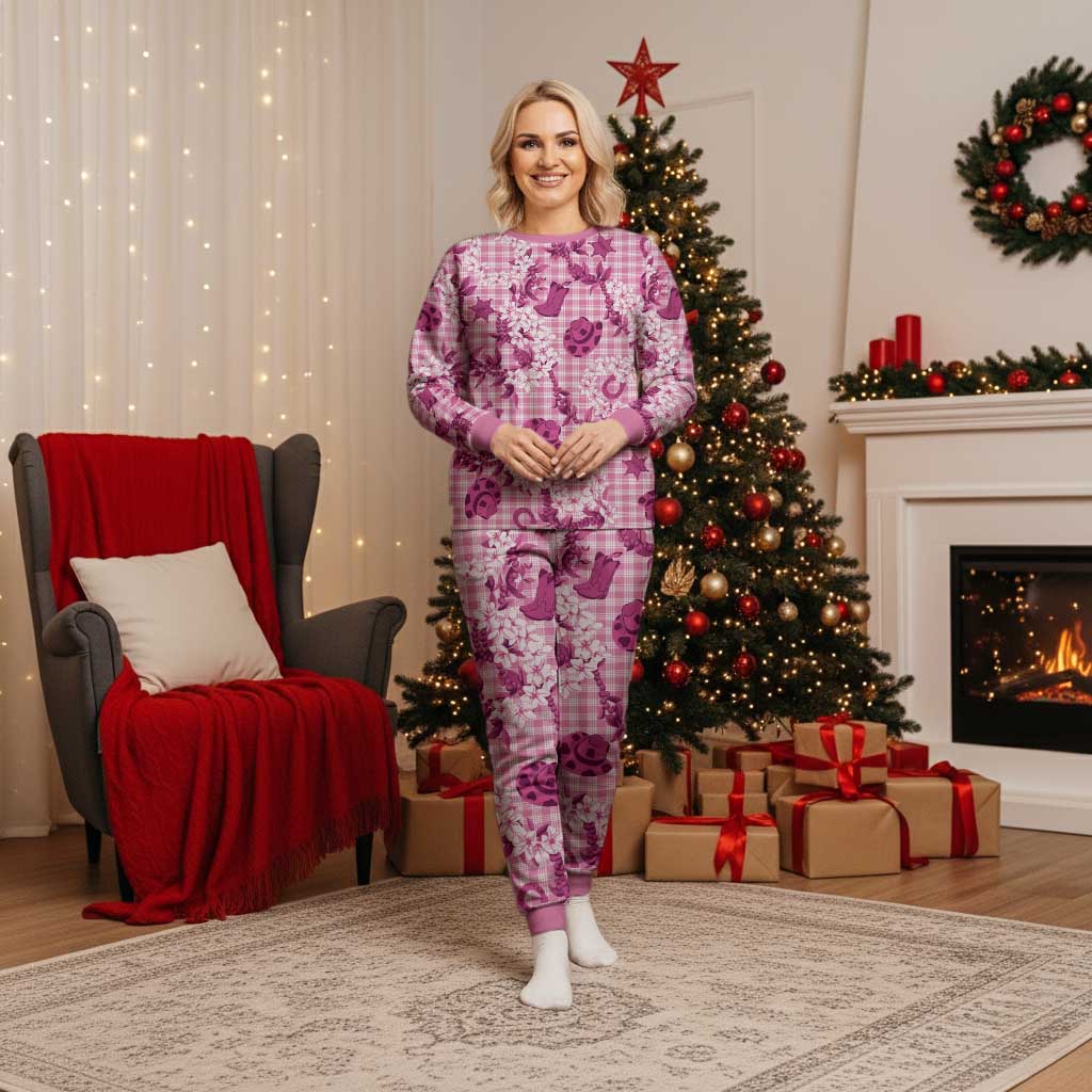 Mokihana Maile Ilima Leis Paniolo Palaka Christmas Pajama Set Hawaiian Omaomo Ulaula Spirit - Polynesian Pride