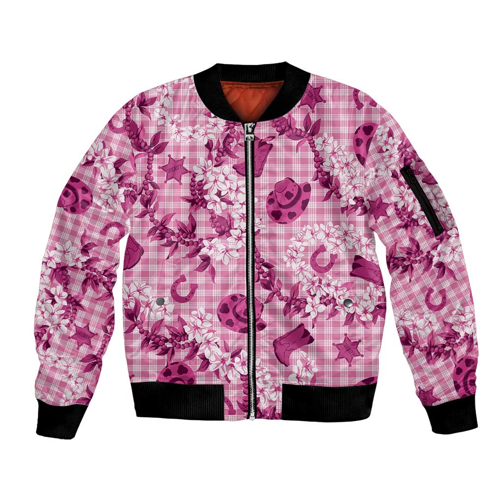 Mokihana Maile Ilima Leis Paniolo Palaka Sleeve Zip Bomber Jacket Hawaiian Omaomo Ulaula Spirit - Polynesian Pride