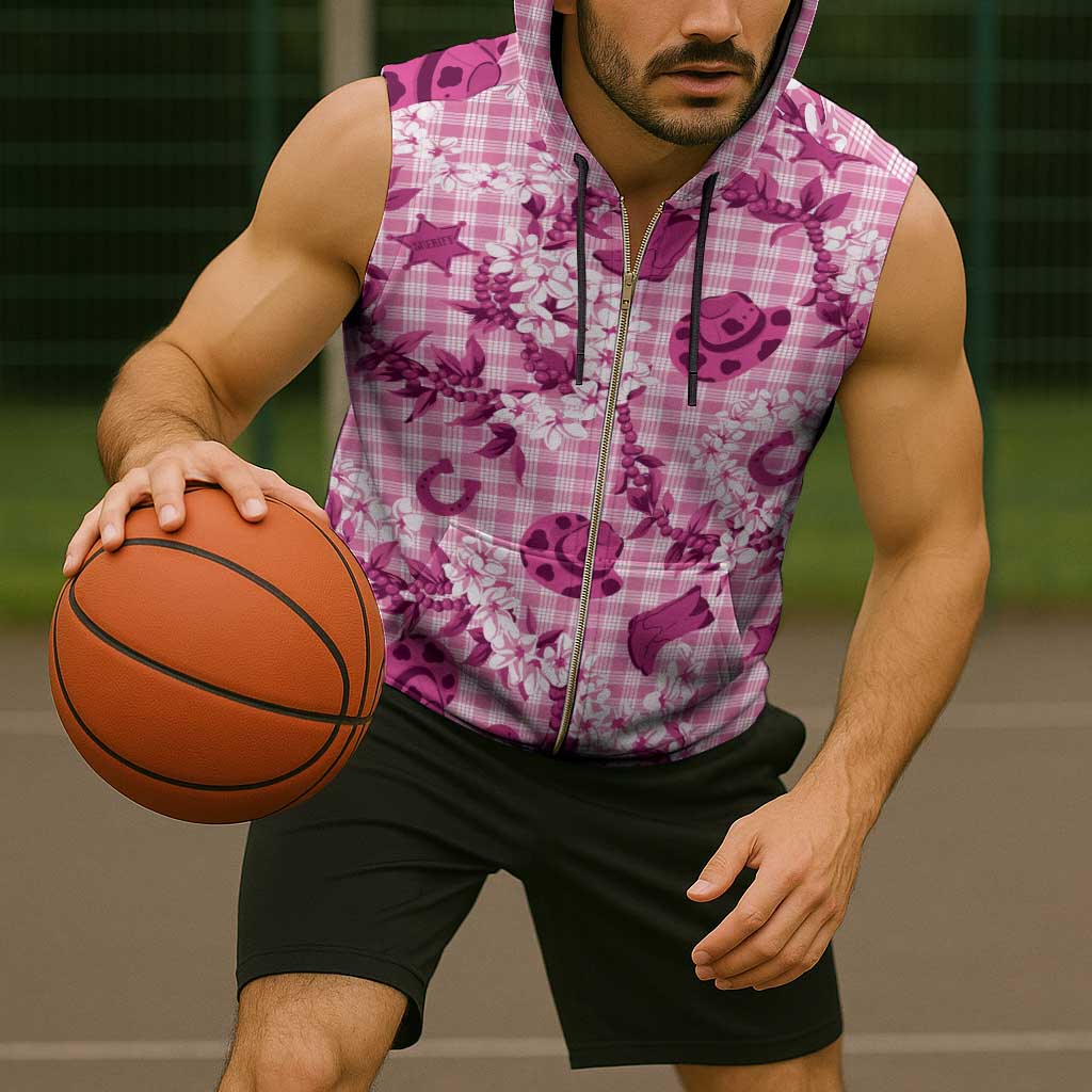 Mokihana Maile Ilima Leis Paniolo Palaka Sleeveless Zip Hoodie Hawaiian Omaomo Ulaula Spirit - Polynesian Pride