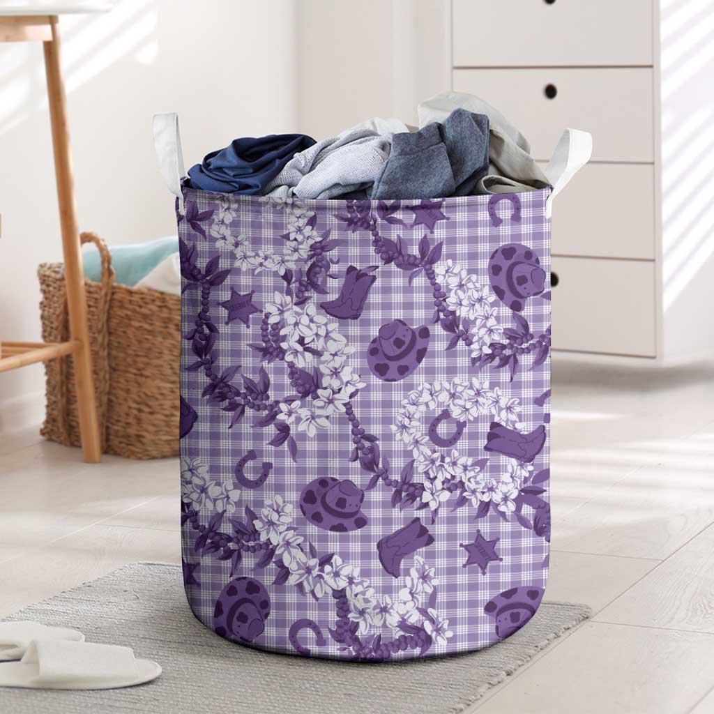 Mokihana Maile Ilima Leis Paniolo Palaka Laundry Basket Hawaiian Poni Spirit LT9 Purple - Polynesian Pride