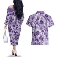 Mokihana Maile Ilima Leis Paniolo Palaka Couples Matching Off The Shoulder Long Sleeve Dress and Hawaiian Shirt Hawaiian Poni Spirit - Polynesian Pride