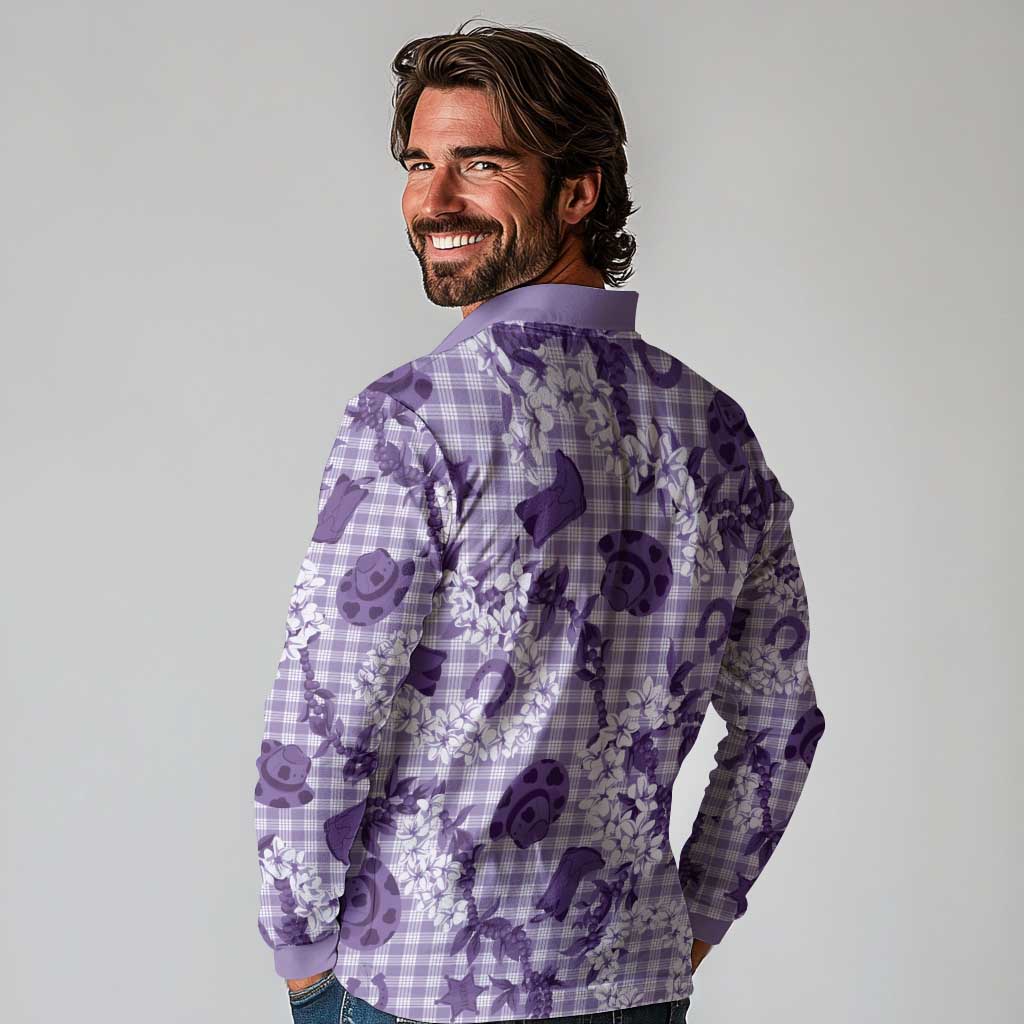 Mokihana Maile Ilima Leis Paniolo Palaka Long Sleeve Polo Shirt Hawaiian Poni Spirit - Polynesian Pride