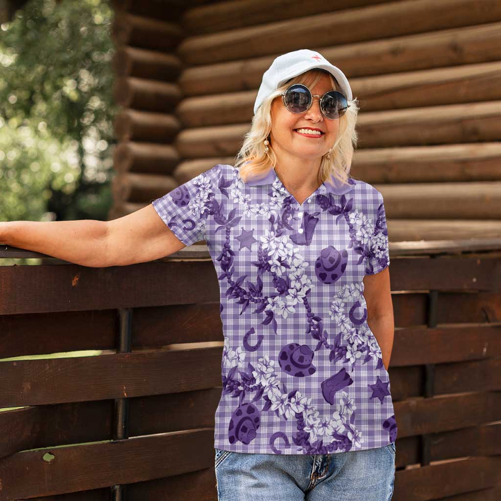 Mokihana Maile Ilima Leis Paniolo Palaka Women Polo Shirt Hawaiian Poni Spirit - Polynesian Pride