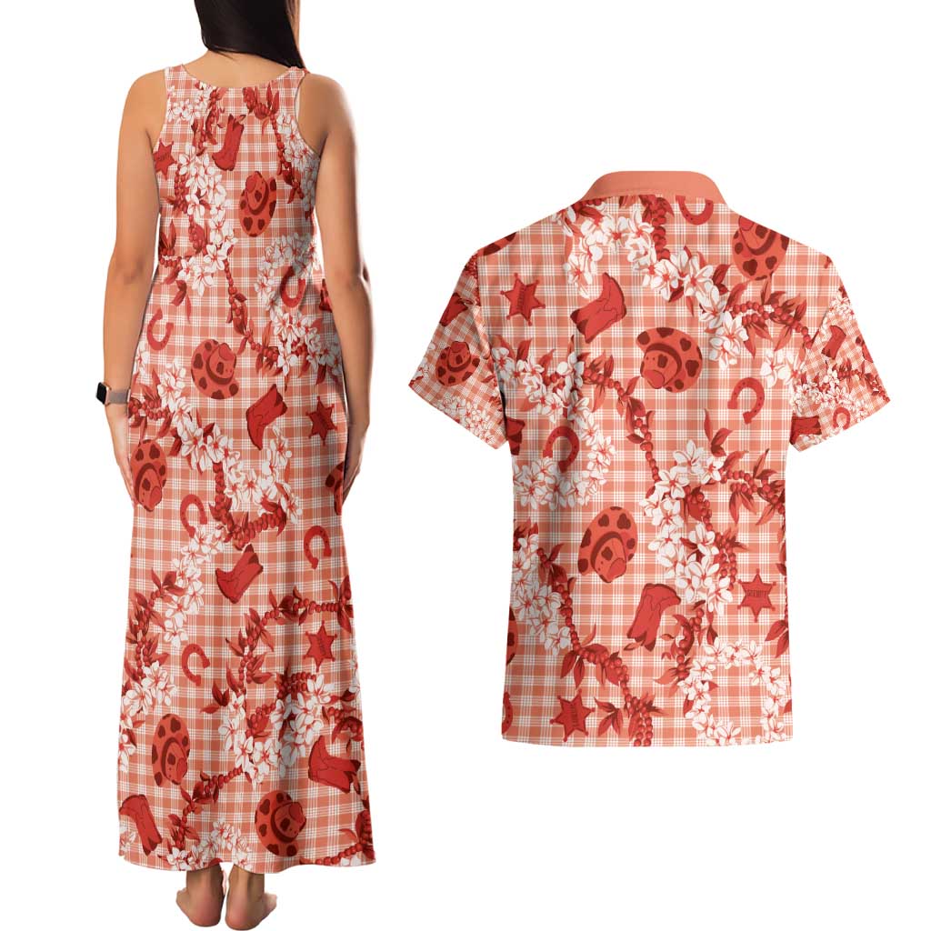 Mokihana Maile Ilima Leis Paniolo Palaka Couples Matching Tank Maxi Dress and Hawaiian Shirt Hawaiian Ulaula Spirit - Polynesian Pride