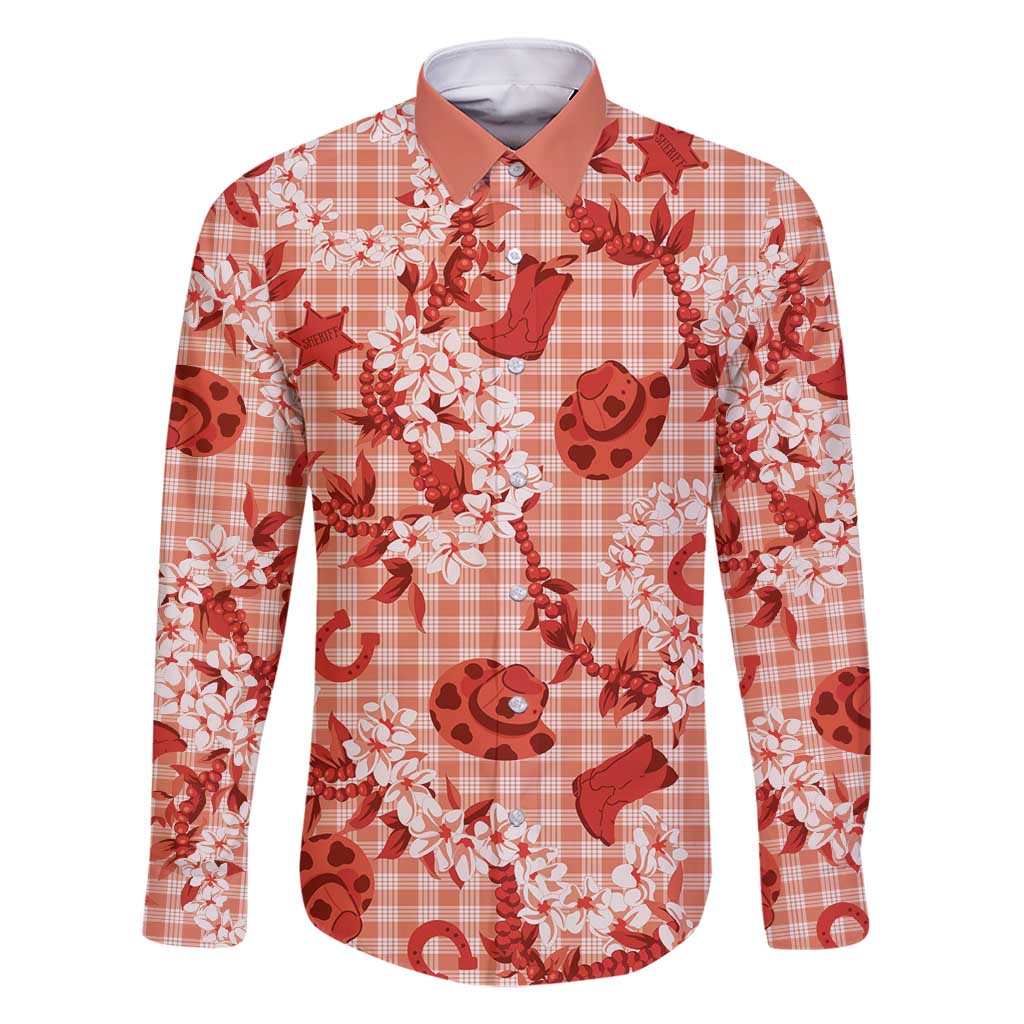 Mokihana Maile Ilima Leis Paniolo Palaka Family Matching Long Sleeve Bodycon Dress and Hawaiian Shirt Hawaiian Ulaula Spirit - Polynesian Pride