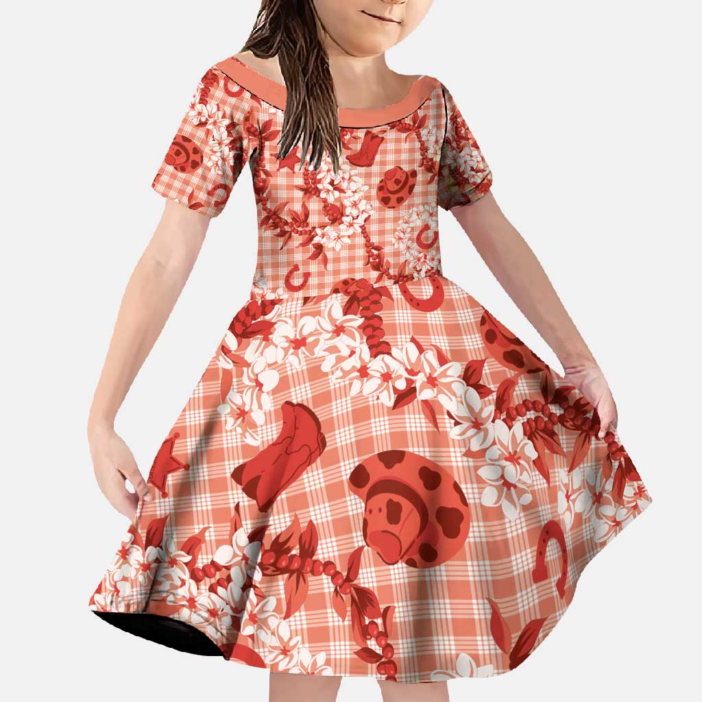 Mokihana Maile Ilima Leis Paniolo Palaka Family Matching Short Sleeve Bodycon Dress and Hawaiian Shirt Hawaiian Ulaula Spirit - Polynesian Pride