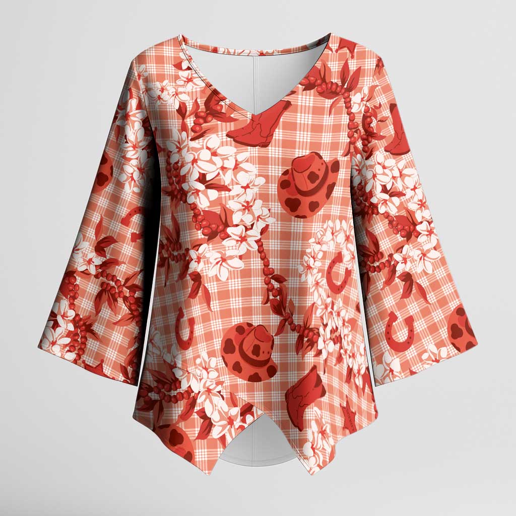 Mokihana Maile Ilima Leis Paniolo Palaka Kimono Sleeve Blouse Hawaiian Ulaula Spirit - Polynesian Pride