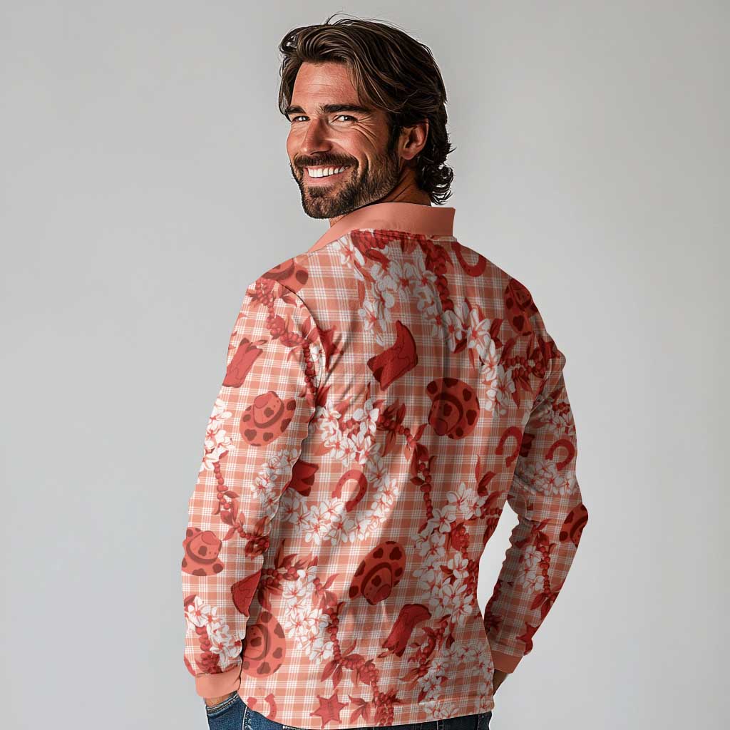 Mokihana Maile Ilima Leis Paniolo Palaka Long Sleeve Polo Shirt Hawaiian Ulaula Spirit - Polynesian Pride