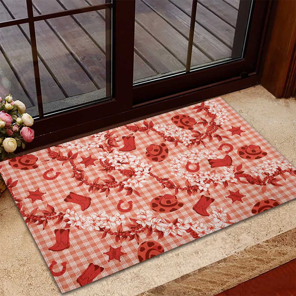 Mokihana Maile Ilima Leis Paniolo Palaka Rubber Doormat Hawaiian Ulaula Spirit - Polynesian Pride