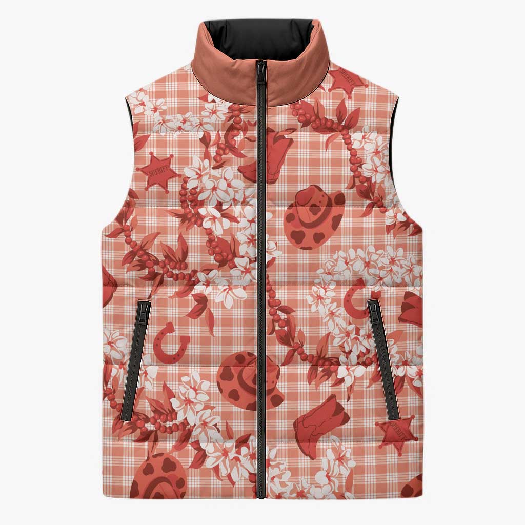 Mokihana Maile Ilima Leis Paniolo Palaka Sleeveless Puffer Jacket Hawaiian Ulaula Spirit - Polynesian Pride
