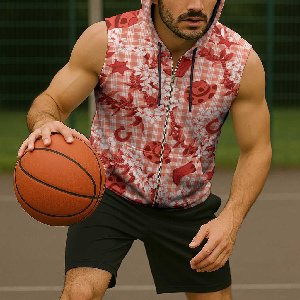 Mokihana Maile Ilima Leis Paniolo Palaka Sleeveless Zip Hoodie Hawaiian Ulaula Spirit - Polynesian Pride