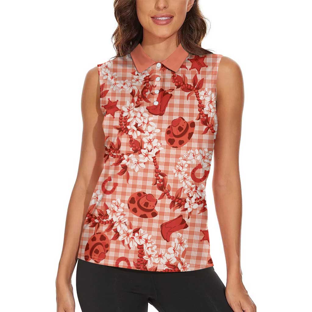 Mokihana Maile Ilima Leis Paniolo Palaka Women Sleeveless Polo Shirt Hawaiian Ulaula Spirit - Polynesian Pride