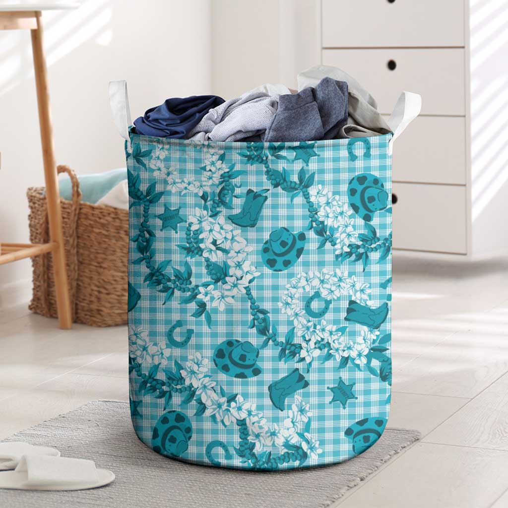 Mokihana Maile Ilima Leis Paniolo Palaka Laundry Basket Hawaiian Polu Opa Spirit LT9 Turquoise - Polynesian Pride
