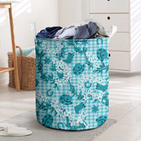 Mokihana Maile Ilima Leis Paniolo Palaka Laundry Basket Hawaiian Polu Opa Spirit LT9 Turquoise - Polynesian Pride