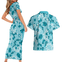 Mokihana Maile Ilima Leis Paniolo Palaka Couples Matching Short Sleeve Bodycon Dress and Hawaiian Shirt Hawaiian Polu Opa Spirit - Polynesian Pride