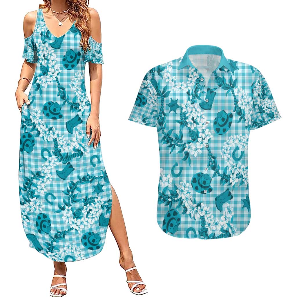Mokihana Maile Ilima Leis Paniolo Palaka Couples Matching Summer Maxi Dress and Hawaiian Shirt Hawaiian Polu Opa Spirit - Polynesian Pride