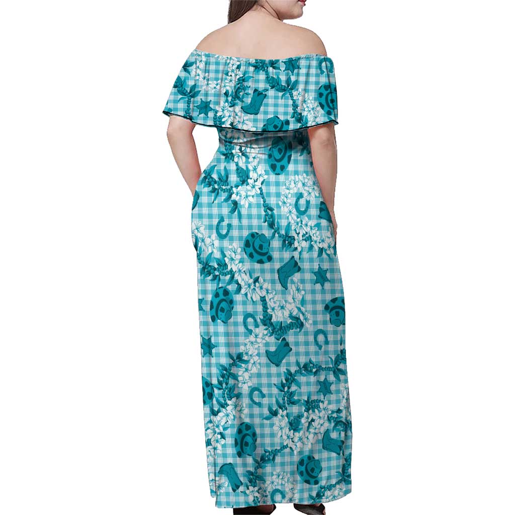 Mokihana Maile Ilima Leis Paniolo Palaka Family Matching Off Shoulder Maxi Dress and Hawaiian Shirt Hawaiian Polu Opa Spirit - Polynesian Pride