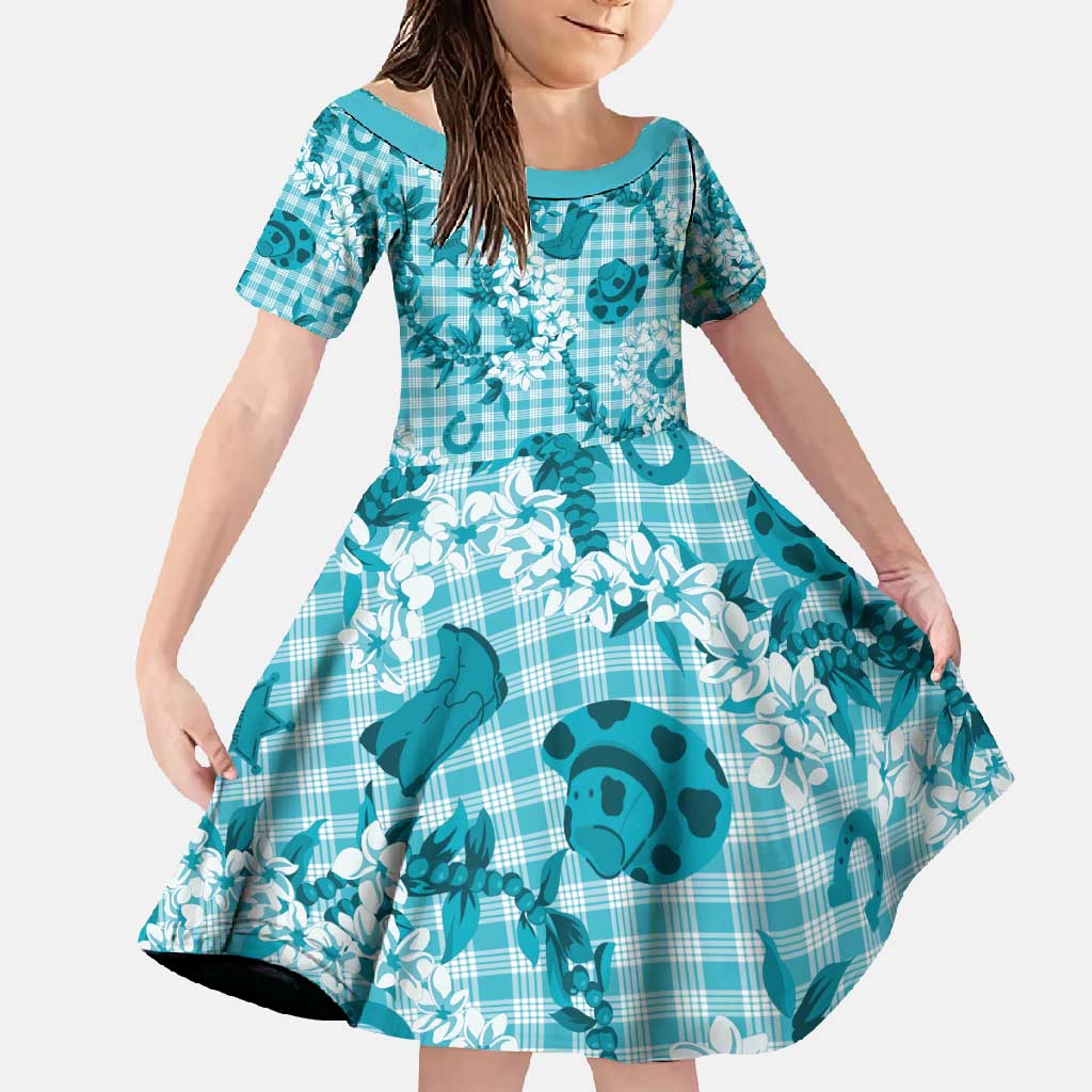 Mokihana Maile Ilima Leis Paniolo Palaka Family Matching Short Sleeve Bodycon Dress and Hawaiian Shirt Hawaiian Polu Opa Spirit - Polynesian Pride