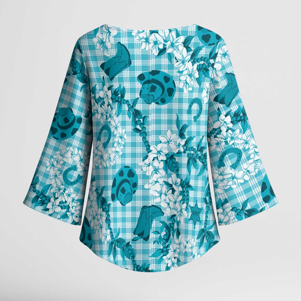 Mokihana Maile Ilima Leis Paniolo Palaka Kimono Sleeve Blouse Hawaiian Polu Opa Spirit - Polynesian Pride