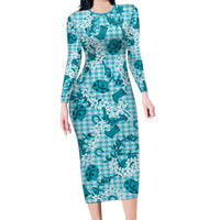 Mokihana Maile Ilima Leis Paniolo Palaka Long Sleeve Bodycon Dress Hawaiian Polu Opa Spirit - Polynesian Pride