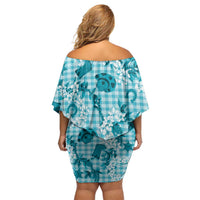 Mokihana Maile Ilima Leis Paniolo Palaka Off Shoulder Short Dress Hawaiian Polu Opa Spirit - Polynesian Pride