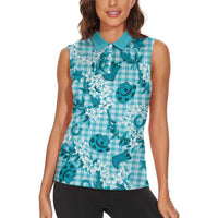 Mokihana Maile Ilima Leis Paniolo Palaka Women Sleeveless Polo Shirt Hawaiian Polu Opa Spirit - Polynesian Pride