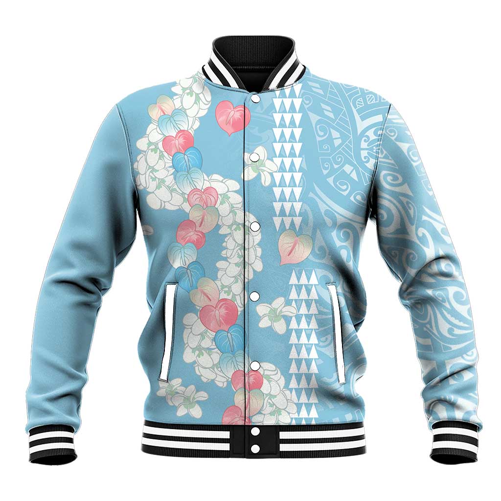Blue Hawaii Anthurium Plumeria Lei Baseball Jacket