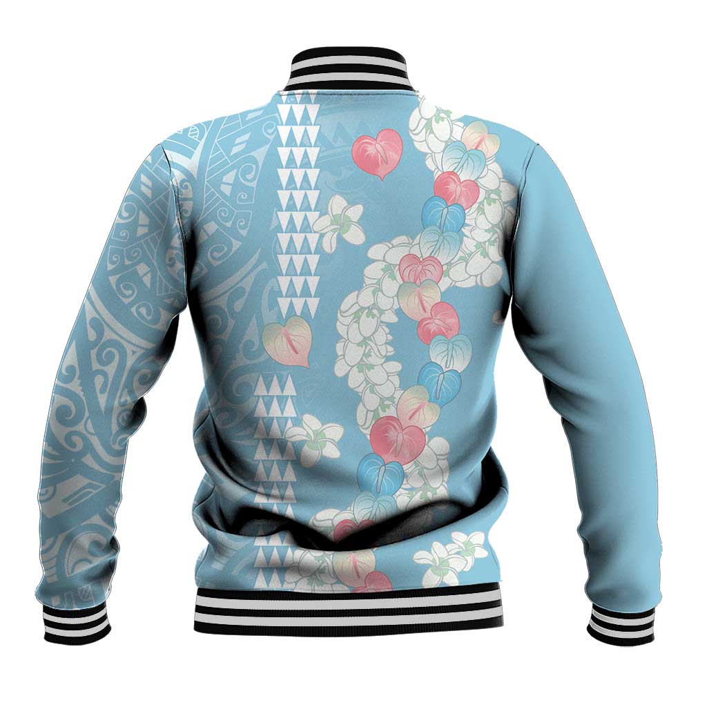 Blue Hawaii Anthurium Plumeria Lei Baseball Jacket