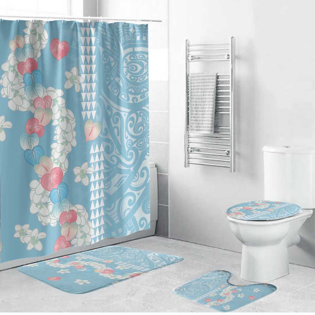 Blue Hawaii Anthurium Plumeria Lei Bathroom Set